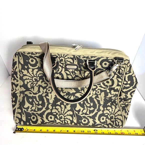 Baggallini Travel Tote Bag Detachable Wristlet Set Nylon Tan Black Floral Swirl - Picture 13 of 16